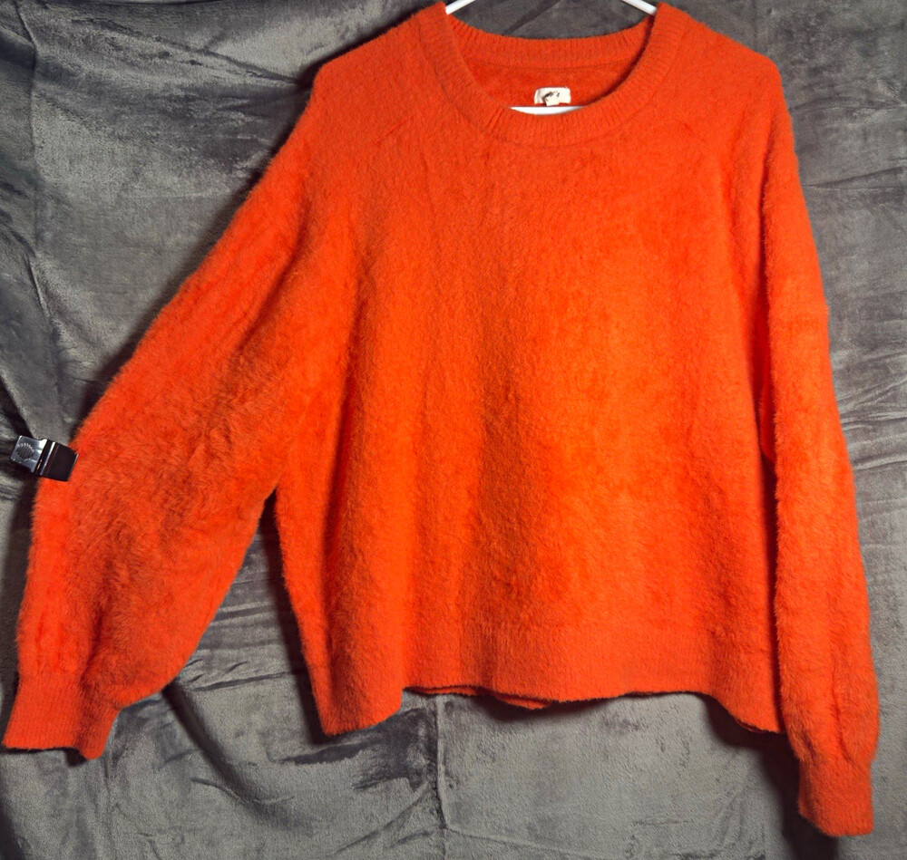 Aerie Women’s L Orange Nylon Soft Fuzzy Crewneck Pullover Fall Halloween Sweater